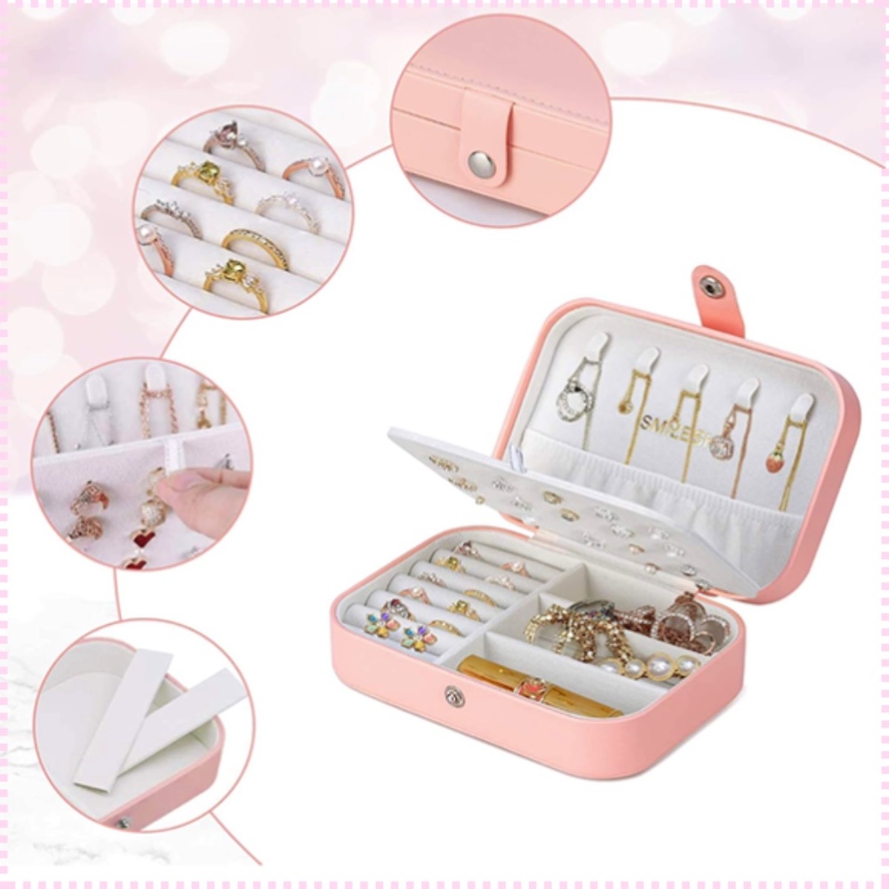 Pink Jewelry Box Double Layer PU Leather Small Organizer BRAND NEW 6" X 4" X 2" - Picture 5 of 10
